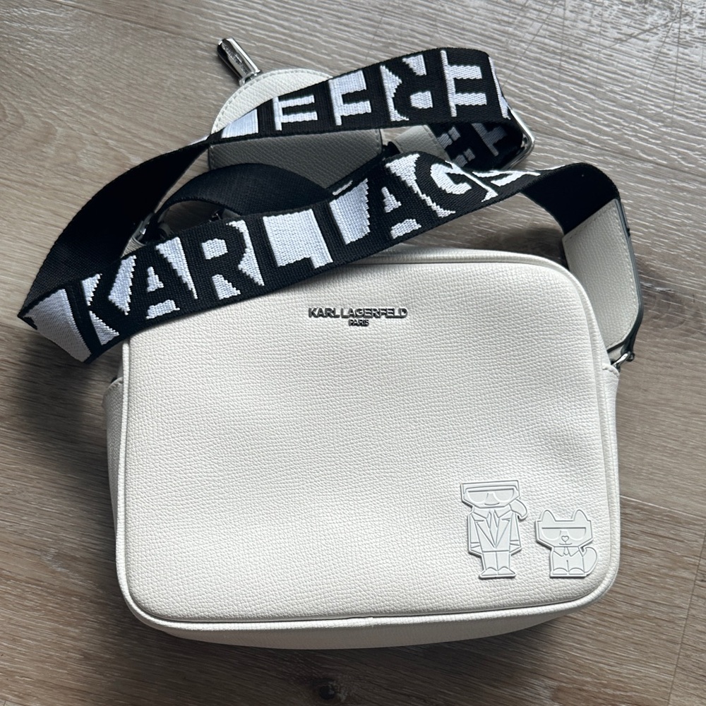 Karl Lagerfeld Cream Messenger Bag with Black Strap